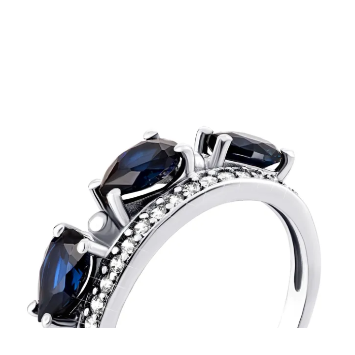 Серебряное кольцо с гидротермальным сапфиром и фианитами. Артикул UG51360/1р-HSPH