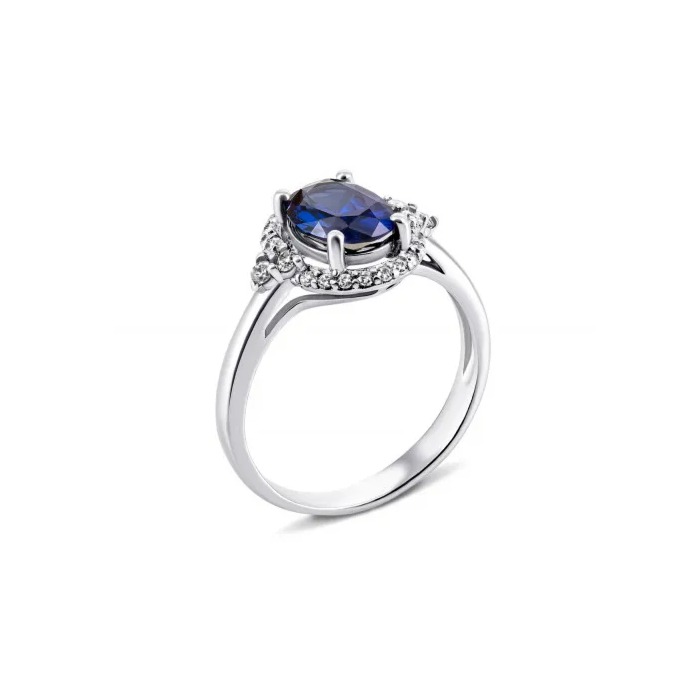 Серебряное кольцо с гидротермальным сапфиром и фианитами. Артикул UG51504/1р-HSPH