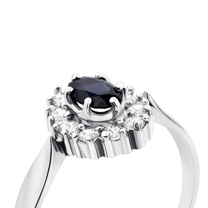 Серебряное кольцо с гидротермальным сапфиром и фианитами (1598/9p)