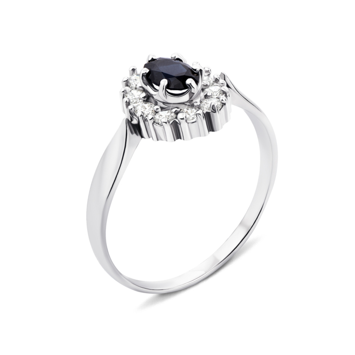 Серебряное кольцо с гидротермальным сапфиром и фианитами (1598/9p)