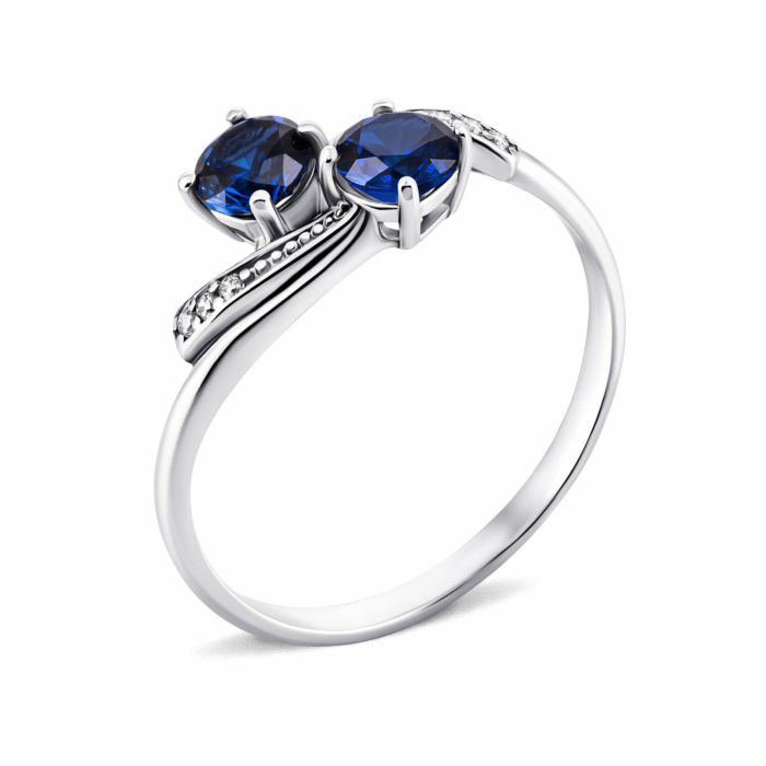 Серебряное кольцо с нано сапфиром и фианитами.Артикул UG51940/9р-NSPH