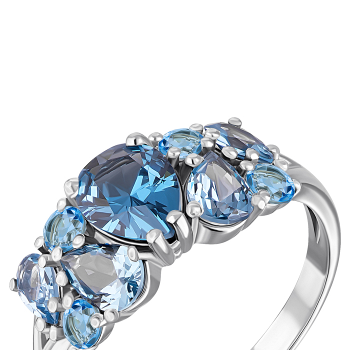 Срібна каблучка з блакитним кварцом London blue і фіанітами.Артикул UG51650/1р-QLB