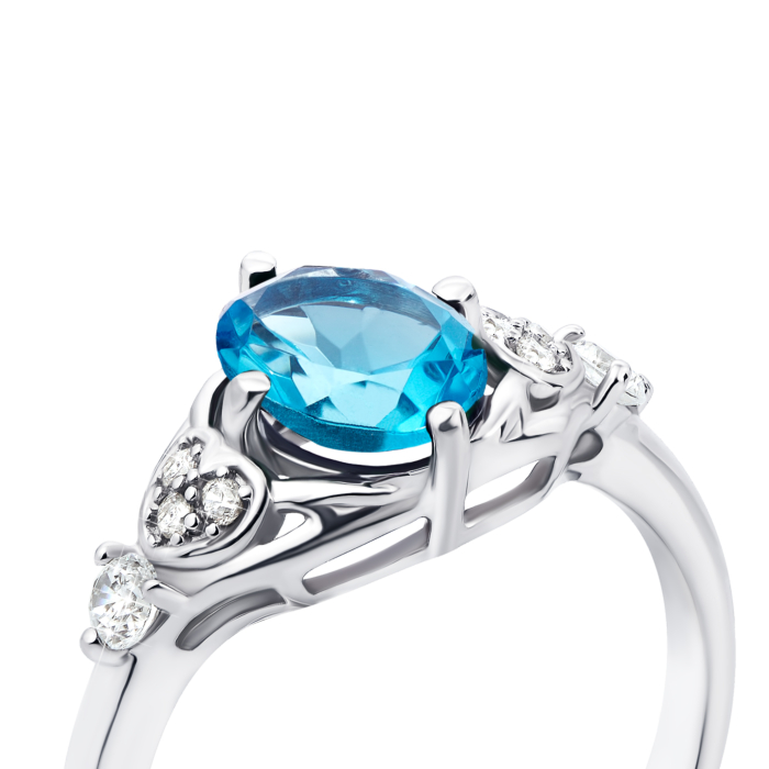 Срібна каблучка з блакитним кварцом і фіанітами (1933/9р)