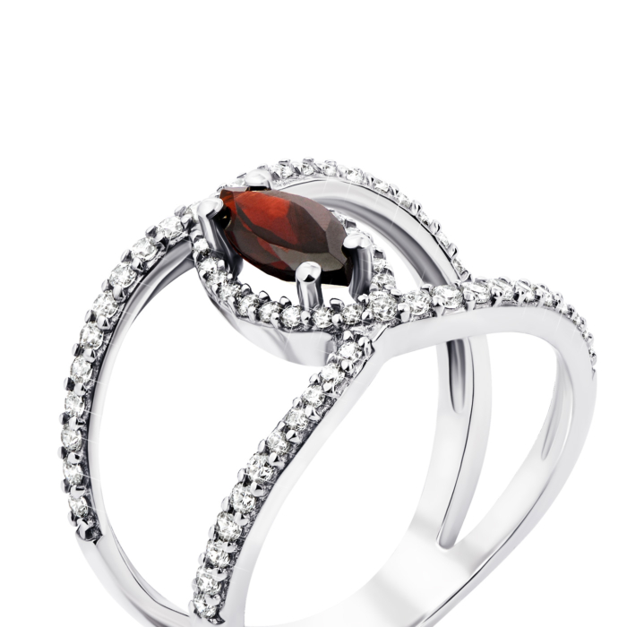 Серебряное кольцо с гранатом и фианитами (1181/1р-GAR)