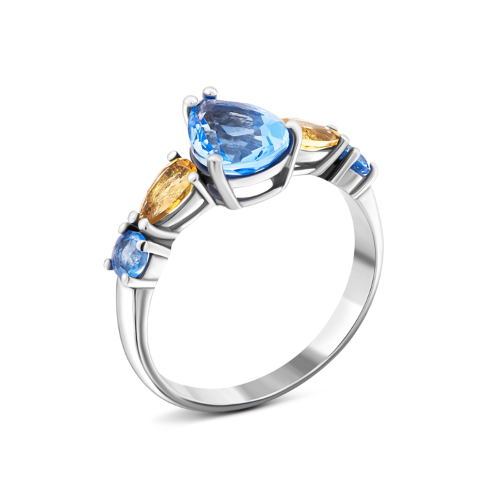 Кольцо с цитрином и кварцем Tanzanite.Артикул UG51649/1р-QTANCIT
