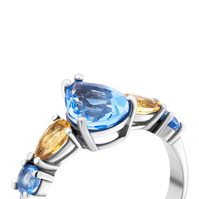 Кольцо с цитрином и кварцем Tanzanite.Артикул UG51649/1р-QTANCIT