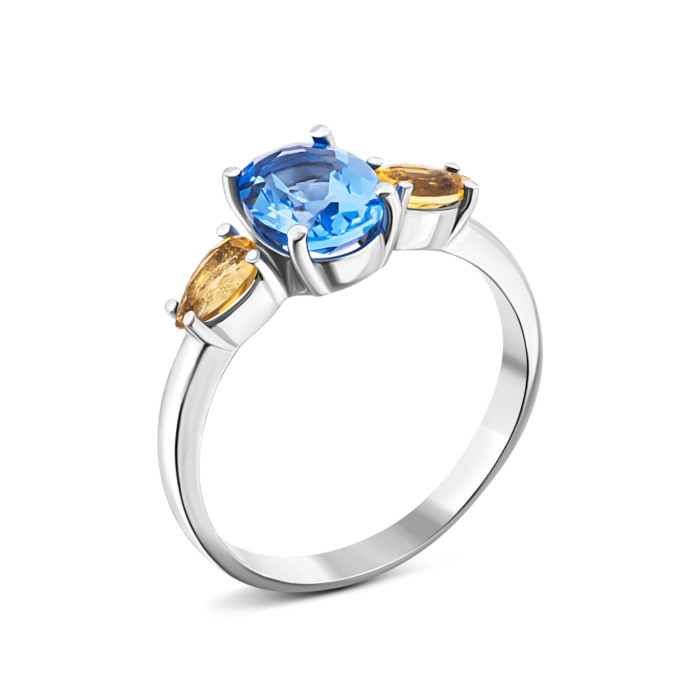 Каблучка з цитрином і кварцом Tanzanite.Артикул UG51663/1р-QTANCIT