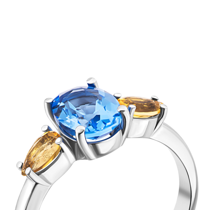 Каблучка з цитрином і кварцом Tanzanite.Артикул UG51663/1р-QTANCIT