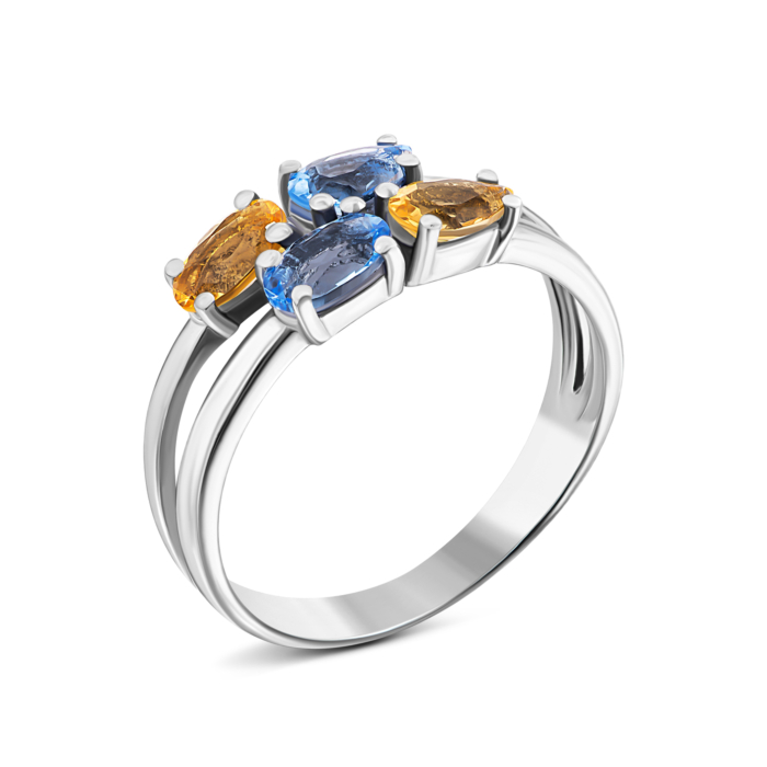 Каблучка з цитрином і кварцом Tanzanite.Артикул UG51666/1р-QTANCIT