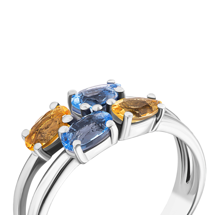 Каблучка з цитрином і кварцом Tanzanite.Артикул UG51666/1р-QTANCIT