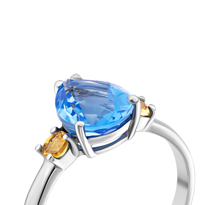 Кольцо с цитрином и кварцем Tanzanite.Артикул UG51664/1р-QTANCIT