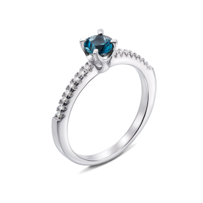 Серебряное кольцо с лондон-топазом и фианитами. Артикул Тд0024/топld-R