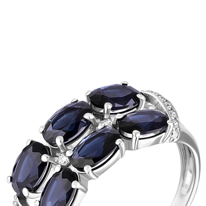 Срібна каблучка з нано-сапфіром і фіанітами.Артикул UG51395/1р-NSPH