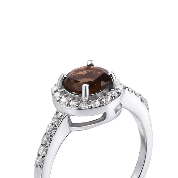 Серебряное кольцо с раухтопазом и фианитами. Артикул Тд0008/раух-R