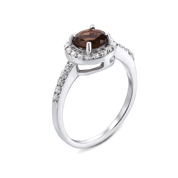 Серебряное кольцо с раухтопазом и фианитами. Артикул Тд0008/раух-R