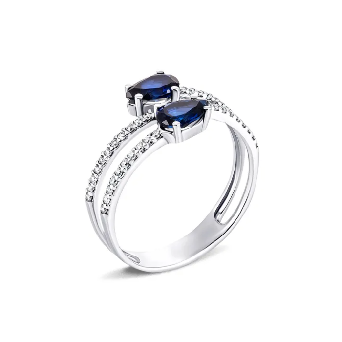 Серебряное кольцо с сапфиром и фианитами. Артикул UG51312/1р-HSPH