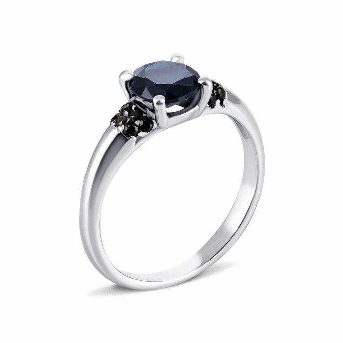 Серебряное кольцо с гидротермальным сапфиром и фианитами.Артикул UG51582ч/1р-HSPH
