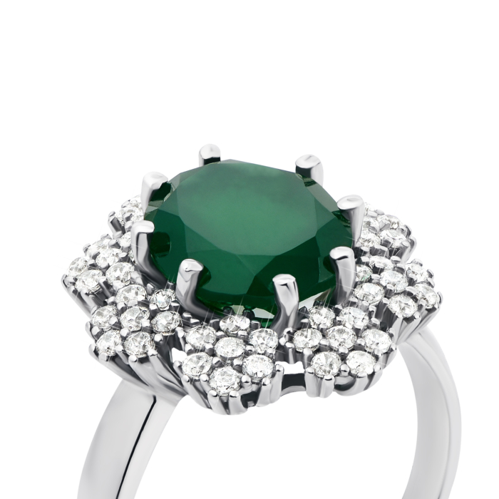 Срібна каблучка з зеленим агатом і фіанітами (1595/9р)