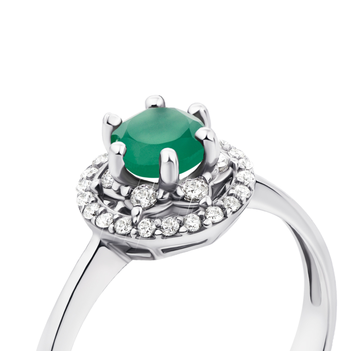 Серебряное кольцо с зеленым агатом и фианитами (1727/9р)