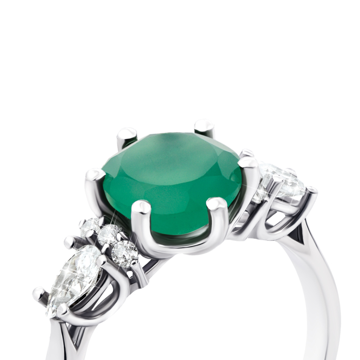 Срібна каблучка з зеленим агатом і фіанітами (1964/9р)