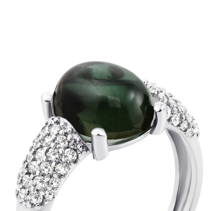 Серебряное кольцо с зеленым кварцем и фианитами (1692/9р)