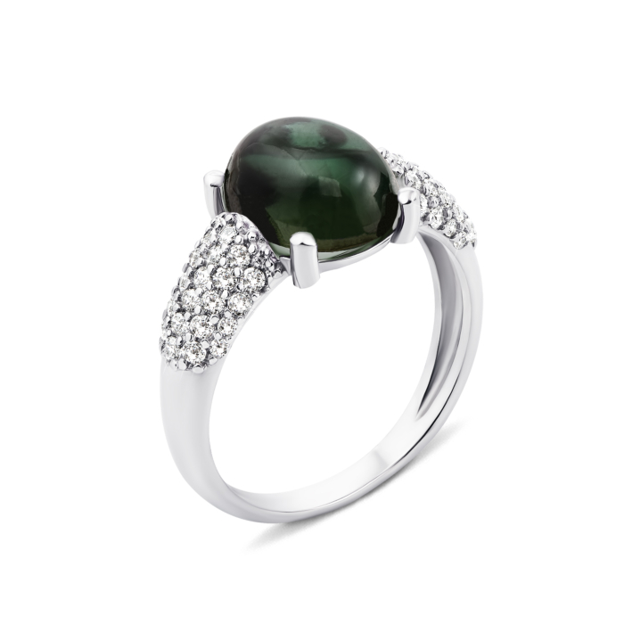 Серебряное кольцо с зеленым кварцем и фианитами (1692/9р)