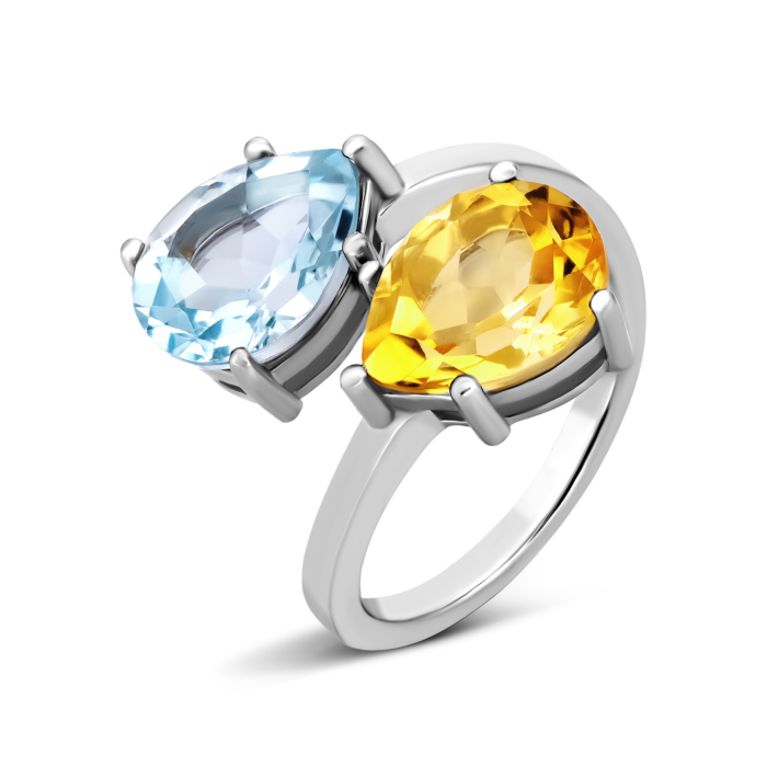 Кольцо с цитрином и топазом.Артикул UG5SR31325-BW topaz citrine