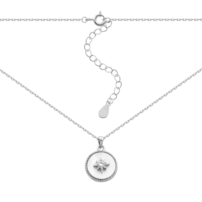 Серебряное колье с перламутром и фианитом.Артикул UG5N001485