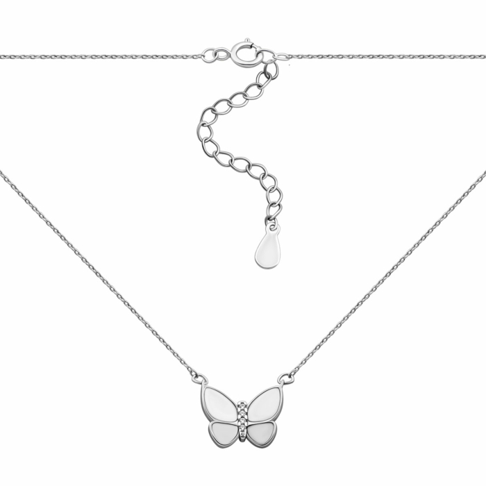 Серебряное колье с фианитами и перламутром.Артикул UG5N001873