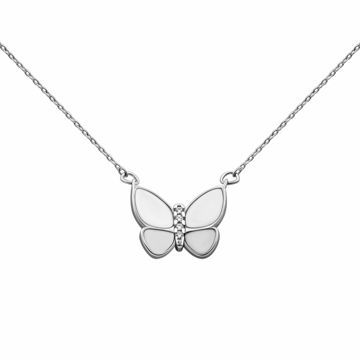 Серебряное колье с фианитами и перламутром.Артикул UG5N001873