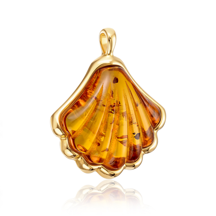 Срібна позолочена підвіска з бурштином. Артикул P715C-GP-P/20/2787