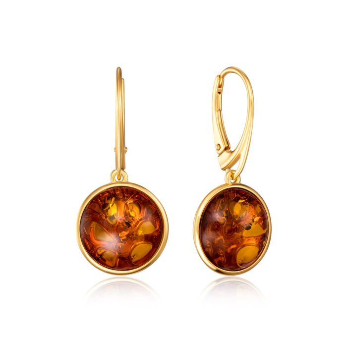 Срібні позолочені сережки з бурштином. Артикул AuE531.1C-E/20/2787