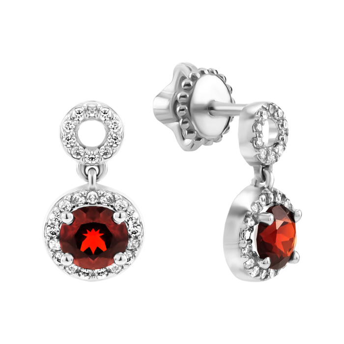 Серебряные пусеты с гранатом и фианитами. Артикул UG52497/1р-GARN
