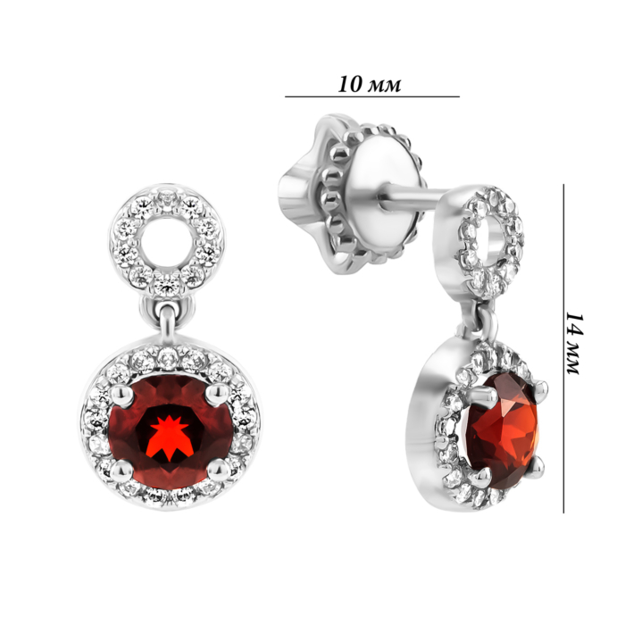 Серебряные пусеты с гранатом и фианитами. Артикул UG52497/1р-GARN