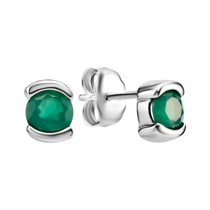 Серебряные пусеты с зеленым агатом. Артикул UG5SZDR92160-1-1