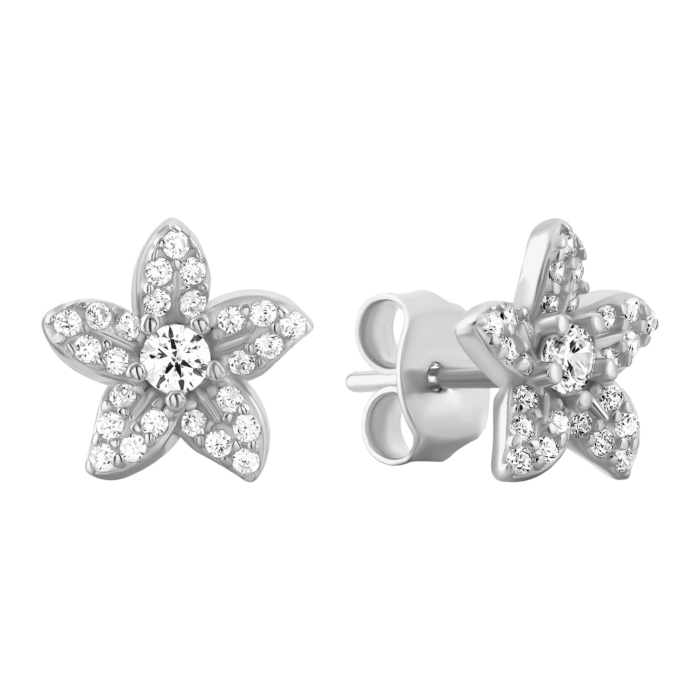 Серебряные пуссеты Цветы с фианитами. Артикул UG5AE02521
