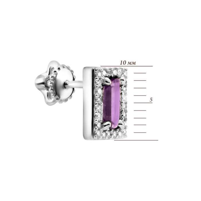 Срібні пусети з аметистом та фіанітами. Артикул UG52490/1р-AMET