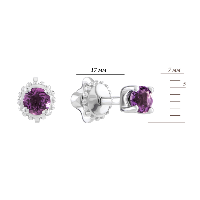 Срібні пусети з аметистом. Артикул UG52491/1р-AMET