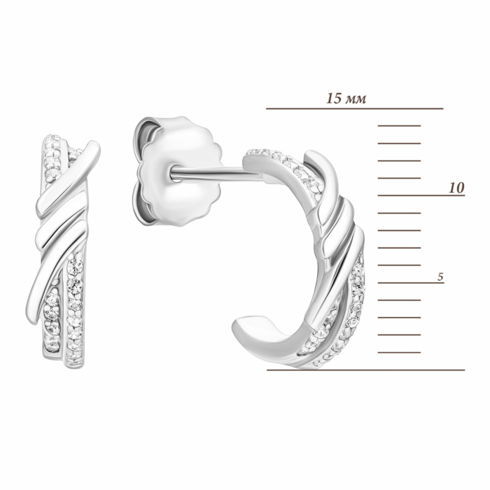 Срібні пусети з фіанітами.Артикул UG5B01329