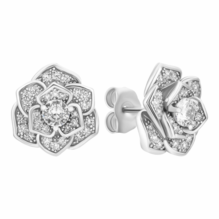 Серебряные пуссеты с фианитами.Артикул UG5SE37822