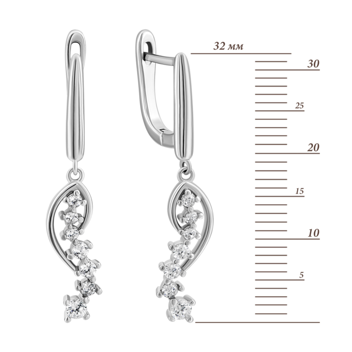 Срібні сережки-підвіски з фіанітами.Артикул UG5SZDE00325