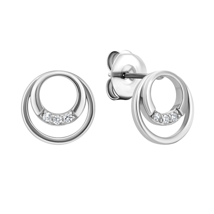 Серебряные пуссеты с фианитами.Артикул UG5SZDE03593