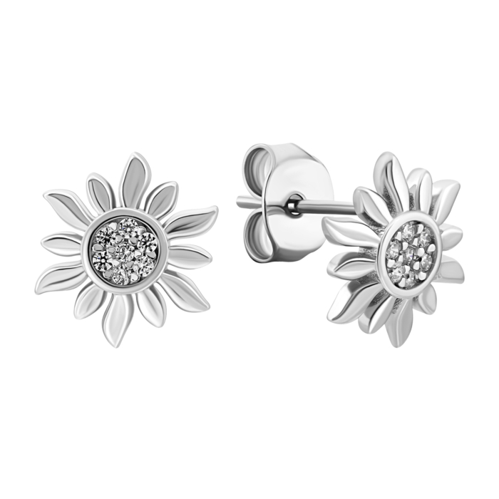 Серебряные серьги Цветы с фианитами.Артикул UG5SZDE03374