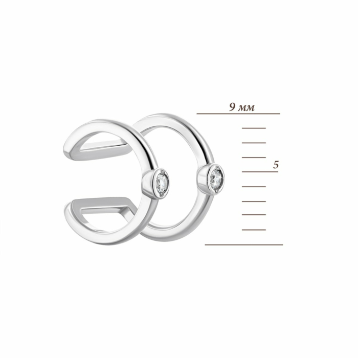 Срібні сережки-кафи з фіанітами. Артикул UG582814б