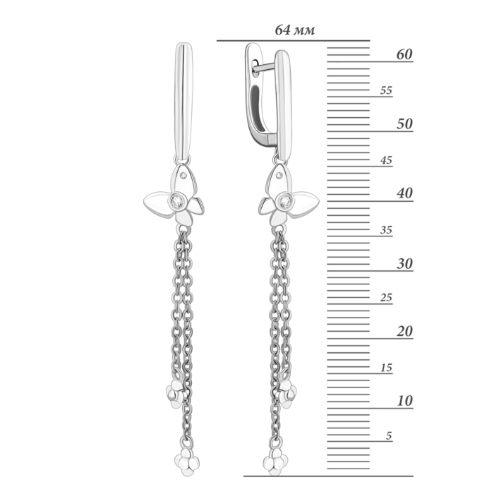 Срібні сережки-підвіски з фіанітами.Артикул UG5EA31546