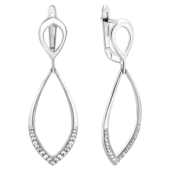 Срібні сережки-підвіски з фіанітами.Артикул UG51271С.Rh