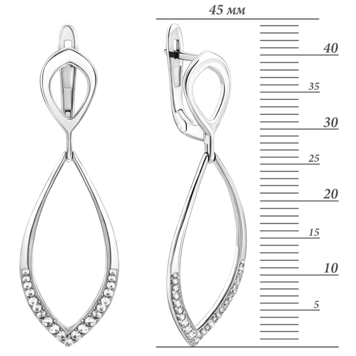 Срібні сережки-підвіски з фіанітами.Артикул UG51271С.Rh