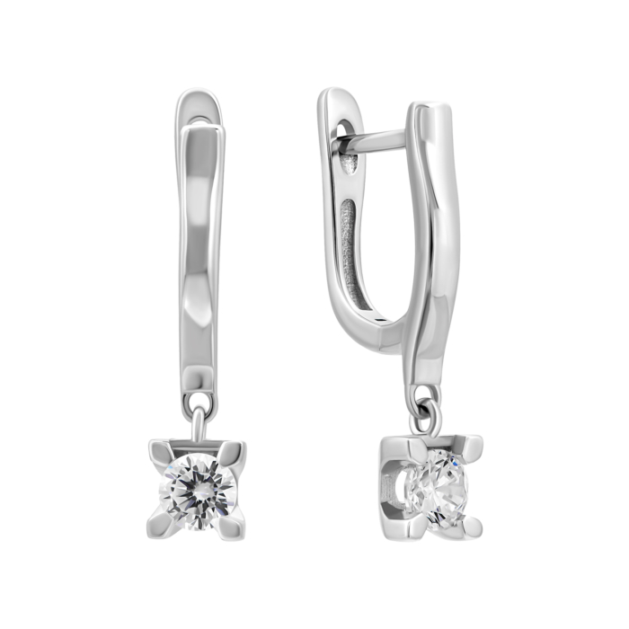 Срібні сережки-підвіски з фіанітами. Артикул UG5SZDE00271