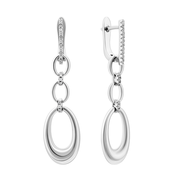 Срібні сережки-підвіски з фіанітами. Артикул UG5SZDE00344