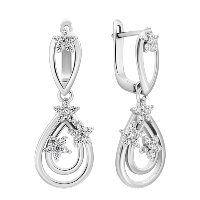 Срібні сережки-підвіски з фіанітами. Артикул UG5SZDE00378